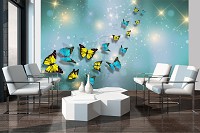 Флизелиновые фотообои в детскую комнату 254x184 см 3D Желтые и синие бабочки (10225V4)+клей