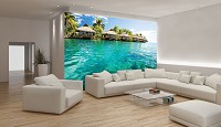 Море 3д флизелиновые фотообои 416x254 см Мальдивы - бунгало на берегу океана (10228VEXXXL) +клей