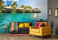 Флізелінові 3д фотошпалери з морською тематикою 368x280 см Мальдіви - бунгало на березі океану (10228V10) +клей - вид 9 мініатюра