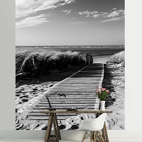 Зал флизелиновые фотообои 184x254 см Черно-белые 3Д Дорога ведет на пляж (1022V4A) +клей