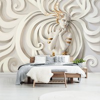 Современные флизелиновые фотообои на стену 416x290 см Барельеф Женщина медуза с золотом (10232VEXXXXL) +клей