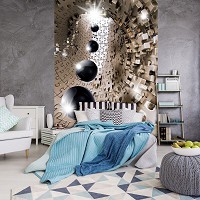 Флизелиновые фотообои геометрия 184x254 см 3D черные шары в тоннеле из пазл (10233V4A)+клей