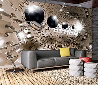 Флизелиновые фотообои 254x184 см 3D черные шары в тоннеле из пазл (10233V4)+клей