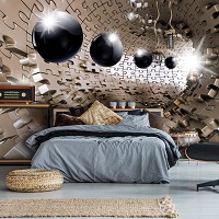 Флизелиновые фотообои абстракция 312x219 см 3D черные шары в тоннеле из пазл (10233VEXXL)+клей