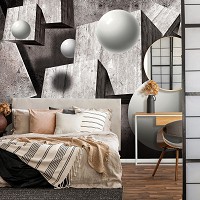 Флизелиновые фотообои геометрия 416x254 см 3D Серые шары и кубы в пространстве (10235VEXXXL)+клей