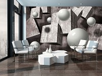Флизелиновые фотообои геометрия 254x184 см 3D Серые шары и кубы в пространстве (10235V4)+клей