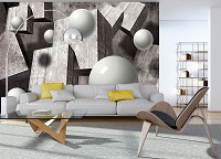Флизелиновые 3 д фото обои геометрия 368x254 см Серые шары и кубы в пространстве (10235V8)+клей