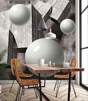Абстрактные флизелиновые фотообои на стену 312x219 см 3D Серые шары и кубы в пространстве (10235VEXXL)+клей