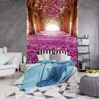 Флизелиновые фотообои деревья 206x275 см Аллея усыпанная лепестками цветов (10236VEA) +клей
