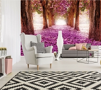 Флизелиновые фотообои с природой Деревья Пейзаж 254x184 см Аллея усыпанная лепестками цветов (10236V4)+клей