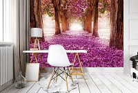 Дерева Пейзаж Природа флізелінові фотошпалери 368x254 см Алея посипана пелюстками квітів (10236V8)+клей