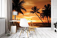 Красивые флизелиновые фотообои природа Море Пейзаж 254x184 см Пальмы в лучах заката (10237V4)+клей