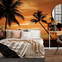 Флизелиновые фотообои с морской тематикой 416x254 см Пейзаж - Пальмы в лучах заката (10237VEXXXL)+клей