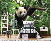 Популярні флізелінові фотошпалери 3Д Тварини Джунглі Природа 254x184 см Ведмідь панда на дереві (10238V4)+клей