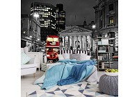 Флизелин - комната с черно-белыми фотообоями город 416x254см Красный двухэтажный автобус в Лондоне 10241VEXXXL+клей