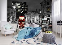 Флізелінові фотошпалери чорно-біле місто фото 312x219 см Червоний двоповерховий автобус у нічному Лондоні (10241VEXXL)+клей - вид 6 мініатюра