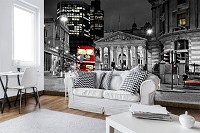 Флізелін - кімната з чорно-білими фотошпалерами місто 416x254 см Червоний двоповерховий автобус у нічному Лондоні (10241VEXXXL)+клей - вид 6 мініатюра