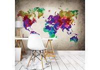 Флизелиновые фотообои в коридор 368x280 см Красочная карта мира (10247V10) +клей