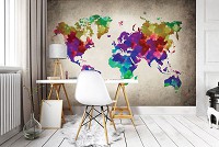 Флизелиновые фотообои фото 368x254 см Красочная карта мира (10247V8) +клей