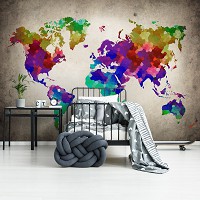 Флизелиновые фотообои в коридор 416x290 см Красочная карта мира (10247VEXXXXL) +клей