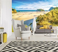 Фотообои в гостиную природа 368х254 см 3Д Ландшафт Пляж Небо Дюны Облака над морем (10248P8)+клей