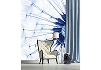 Зал флизелиновые фотообои цветы 184x254 см 3Д макросъемка синего одуванчика на белом фоне (1024V4A)+клей