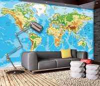 Флизелиновые фото обои в детскую 416x254 см Физическая карта мира (10250VEXXXL)+клей