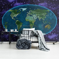 Флизелиновые фотообои для зала 254x184 см Карта мира на фоне звезд (10251V4)+клей - вид 8 миниатюра