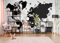 Флизелиновые фотообои фото 368x254 см Черно-белая карта мира (10252V8)+клей - вид 7 миниатюра
