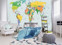 Флизелиновые фотообои в зал 254x184 см Политическая карта мира (10253V4)+клей