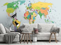 Флизелиновые фотообои в зал 368x280 см Политическая карта мира (10253V10) +клей