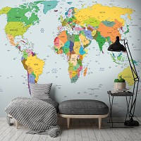 Флизелиновые фотообои в интерьере 368x254 см Политическая карта мира (10253V8) +клей