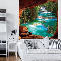 Флизелиновые 3д фотообои природа пейзаж 206x275 см Пещера с ручейком (10255VEA)+клей