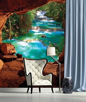 3 д флизелиновые фотообои природа 184x254 см Пещера с ручейком (10255V4A)+клей