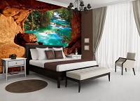 3д флизелиновые фотообои природа Пещера с ручейком (10255V)+клей