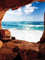 Флізелінові 3д фотошпалери у вітальню природа 206x275 см Каньйон - Печера з видом на океан (10256VEA)+клей - вид 1 мініатюра