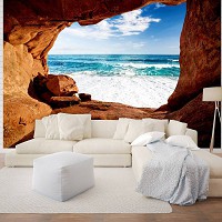 Флизелиновые 3д фотообои море пляж 312x219 см Каньон - Пещера с видом на океан (10256VEXXL)+клей