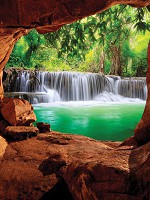 Флізелінові 3д фото шпалери ліс 206х275 см Водоспад і печера (10258VEA)+клей - вид 1 мініатюра