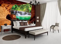 Пейзажи 3д фотообои 368х254 см Водопад и пещера (10258P8)+клей