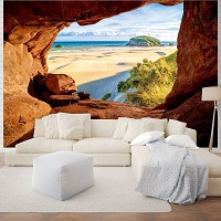 Флизелиновые фотообои 3д 254x184 см Вид из пещеры на пляж (10259V4)+клей