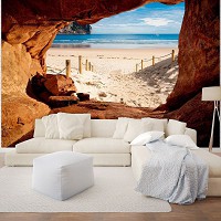 3д природа флизелиновые фотообои море 460x300 см Вид на пляж из пещеры (10263V12) +клей