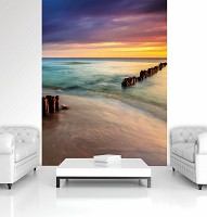 Флизелиновые фотообои в интерьере кухни гостиной 184x254 см Море Закат Прибрежный Пляж (1027V4A)+клей