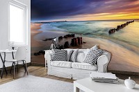 Зд флизелиновые фотообои в спальню 416x254 см Море Закат Прибрежный Пляж (1027VEXXXL)+клей