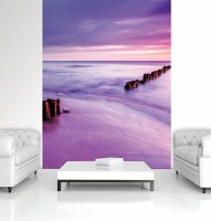 Флизелиновые фотообои в гостиную 206x275 см Фиолетовый морской пляж (1028VEA)+клей