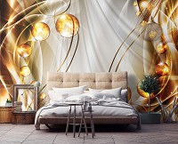 Флизелиновые фото обои абстракция в интерьере 312x219 см Золотые шары и линии (10296VEXXL)+клей