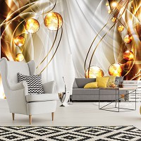 Флізелінові фотошпалери абстракція 368x254 см Золоті кулі та лінії (10296V8) +клей - вид 7 мініатюра