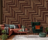 Флизелиновые фотообои геометрия в интерьере 254x184 см Деревянный темный паркет (10301V4)+клей