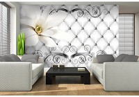 Флизелиновые 3д фотообои 368x254 см Гламурный стиль Белый цветок на стеганом узоре (10305V8) +клей