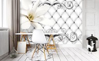 Флизелиновые 3д фотообои 254x184 см Гламурный стиль Белый цветок на стеганом узоре (10305V4)+клей