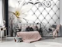 Флизелиновые 3д фотообои 416x254 см Гламурный стиль Белый цветок на стеганом узоре (10305VEXXXL)+клей